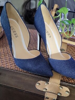 GUESS Dark Blue Denim Pointed-Toe Stiletto Pumps